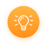 karriere tutor Ein orangefarbener runder Knopf mit einem Glühbirnensymbol in der Mitte. Die Glühbirne leuchtet und suggeriert das Konzept einer Idee oder Inspiration.